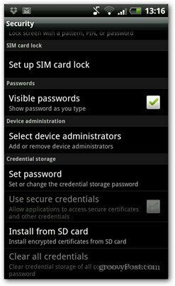 PIN kód pre Android nastavený na zámok karty SIM