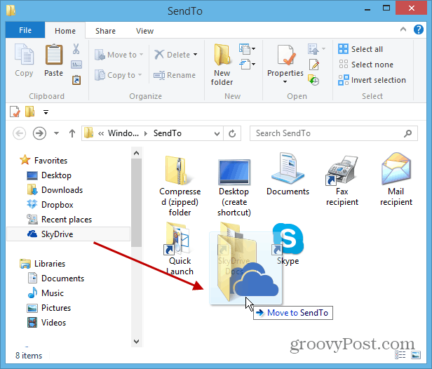 Pridajte SkyDrive do Windows Pravým tlačidlom myši kliknite na ponuku Odoslať