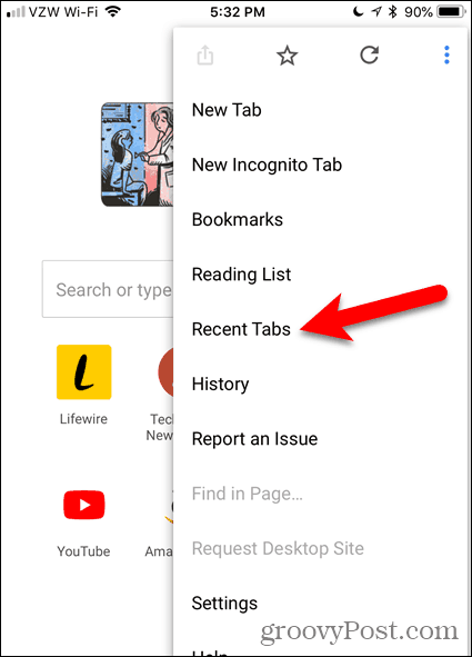 V prehliadači Chrome pre iOS klepnite na Nedávne karty