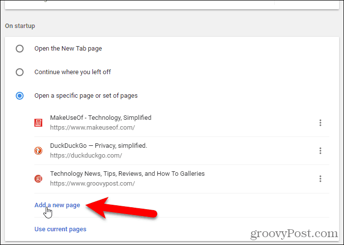 Webové adresy pridané do prehliadača Chrome