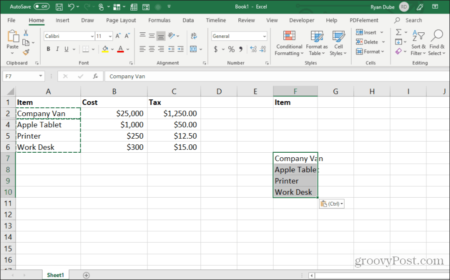 vloženie viditeľných buniek do Excelu