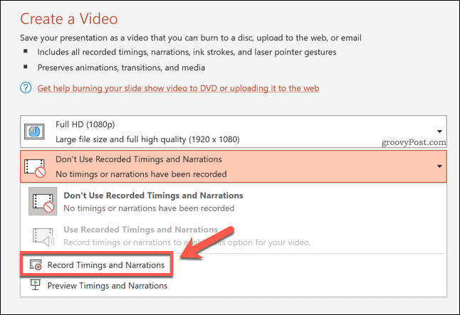 Zaznamenávanie časovania exportovaného videa v programe PowerPoint