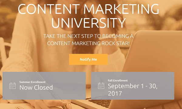 Výcvikovým programom CMI na základe predplatného je Content Marketing University.