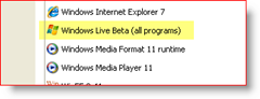 Ovládací panel, Windows XP, Nainštalované aplikácie, Windows Live Beta (všetky programy)