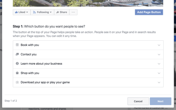 Krok 1 vytvorte tlačidlo výzvy na akciu na svojej obchodnej stránke na Facebooku.