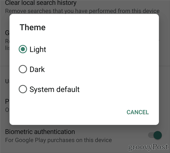Temná téma v obchode Google Play svetlo tmavá