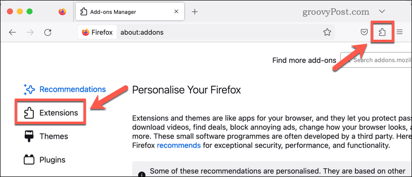 Otvorte rozšírenia Firefoxu