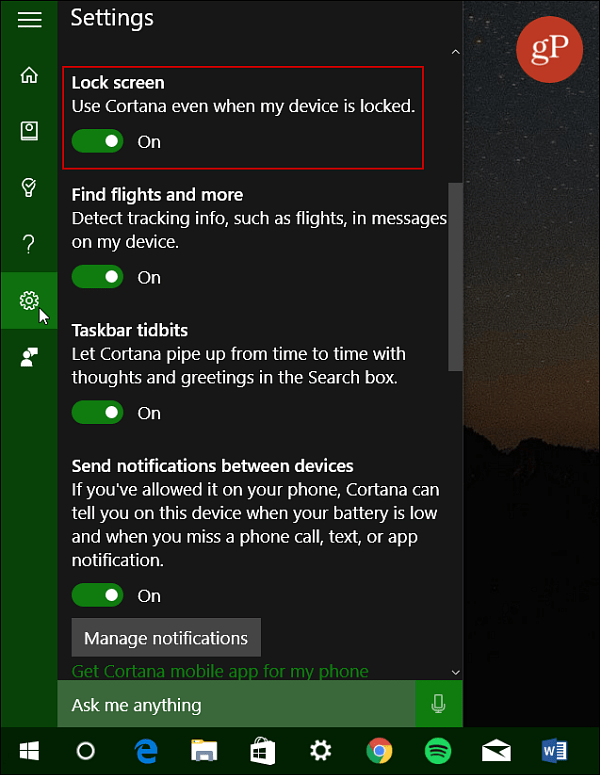 Zapnite obrazovku zámku obrazovky Cortana Windows 10