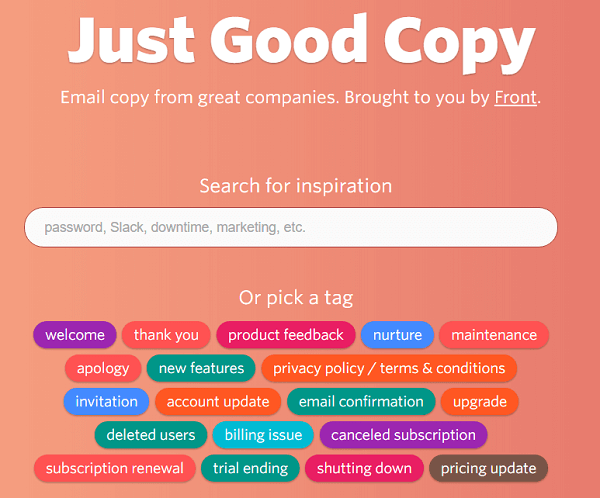 Program Just Good Copy vám dá vzorky e-mailov, ktoré vám pomôžu začať.
