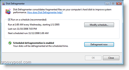 Defragmentácia disku pre plánovač úloh systému Windows Vista