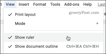 Zobrazuje sa pravítko v službe Dokumenty Google