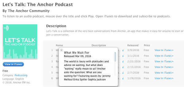 ukotviť komunitný podcast s vlnami na iTunes