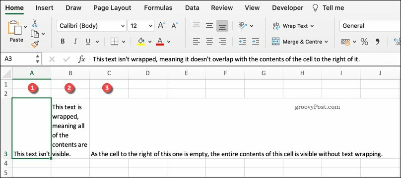 Príklad rôznych formátov zalamovania textu v programe Excel