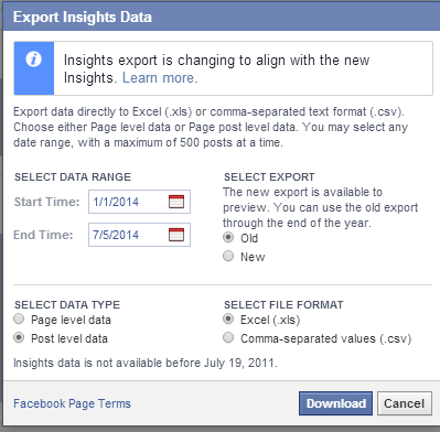 postúrovňový export z facebookových štatistík