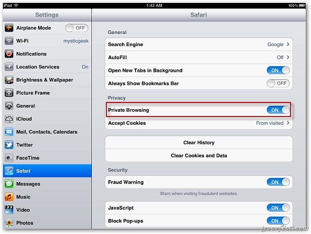 Apple iOS 5: Povoľte súkromné ​​prehliadanie Safari