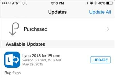 Lync pre iPhone Update
