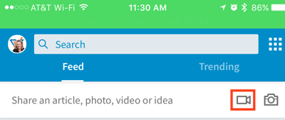 Kliknutím na ikonu videokamery vytvoríte aktualizáciu videa LinkedIn.