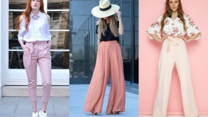 4 rôzne kombinácie s ružovými nohavicami z papierového vaku 