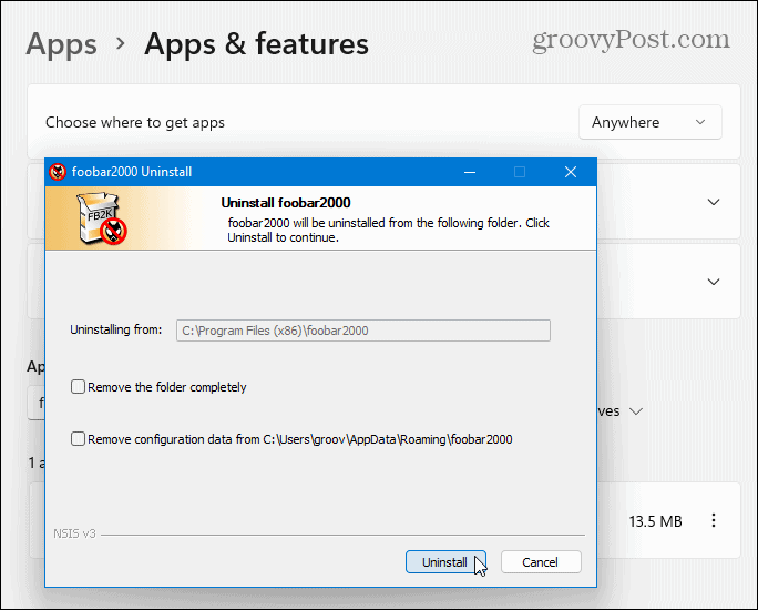 Odinštalujte Win32 Apps Windows 11