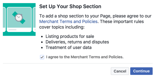 Súhlasíte s obchodnými podmienkami a pravidlami pre zriadenie sekcie Facebook Shop.
