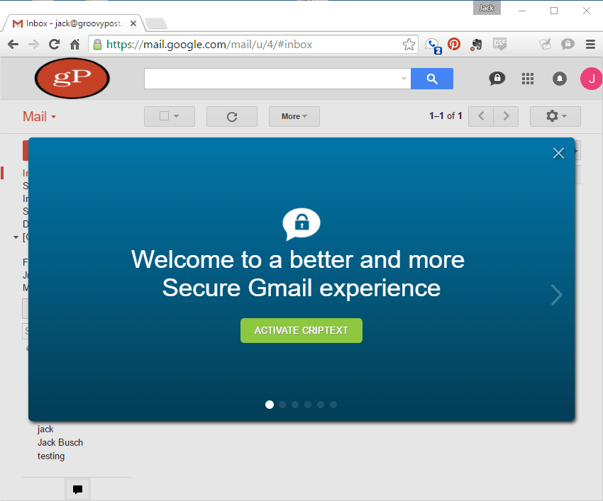 Criptext nainštalovaný v službe Gmail