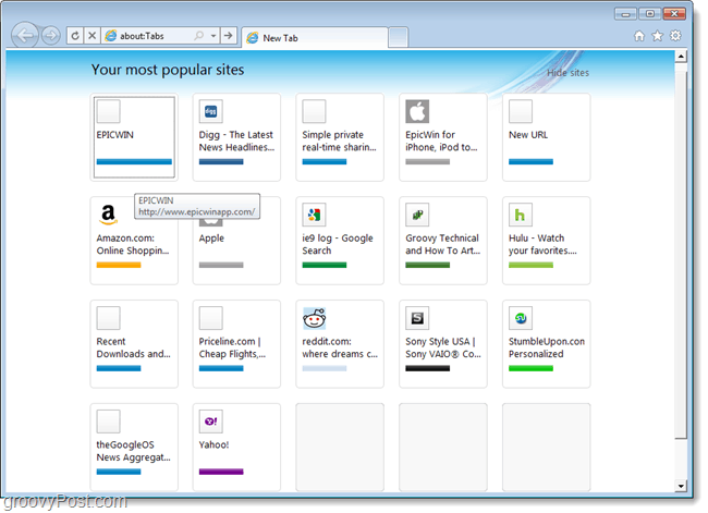 Ako zobraziť viac stránok na stránke „Nová karta“ programu Internet Explorer 9