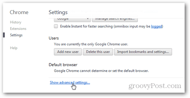rozšírené nastavenia prehliadača Chrome