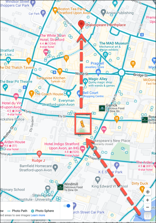 ikona zobrazenia ulíc v mapách Google