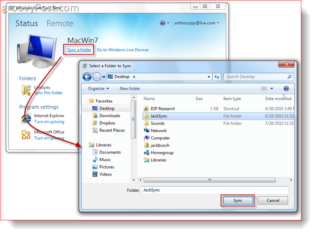 Synchronizácia priečinka s programom Windows Live Sync Beta