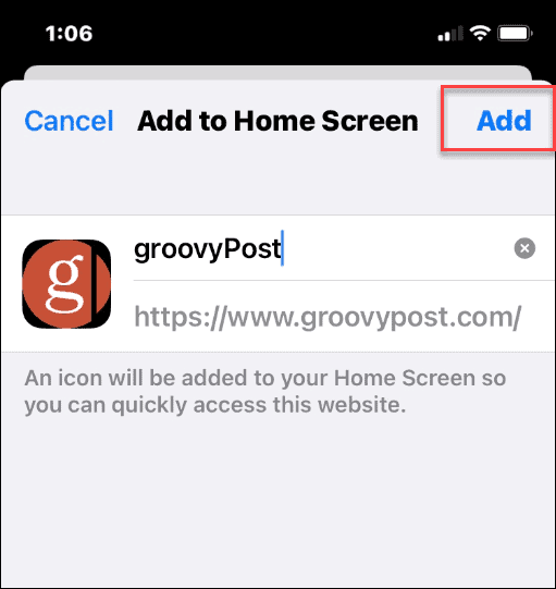 Pridajte webovú stránku na domovskú obrazovku v iphone