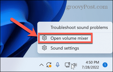 Windows open mixer hlasitosti