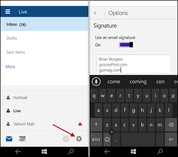 Windows 10 Mobile: Zmeňte podpis programu Outlook Mail