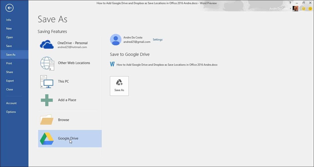 Pridajte Disk Google a Dropbox ako Save Locations v Microsoft Office