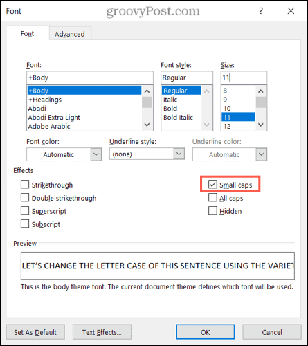 V programe Word v systéme Windows používajte malé písmená