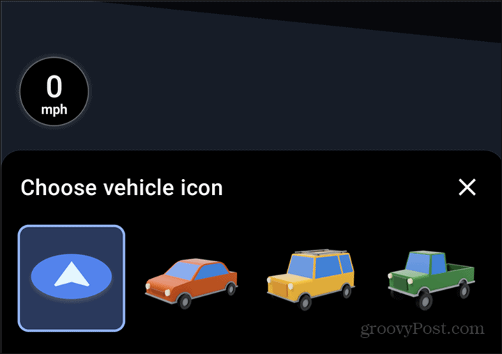 Voľba symbolu auta v Mapách Google