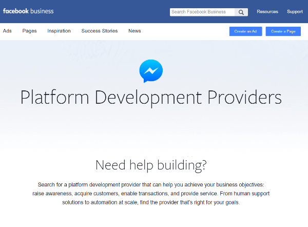 Nový adresár poskytovateľov vývoja platforiem spoločnosti Facebook je zdrojom pre podniky, aby našli poskytovateľov, ktorí sa špecializujú na vytváranie zážitkov v Messengeri.