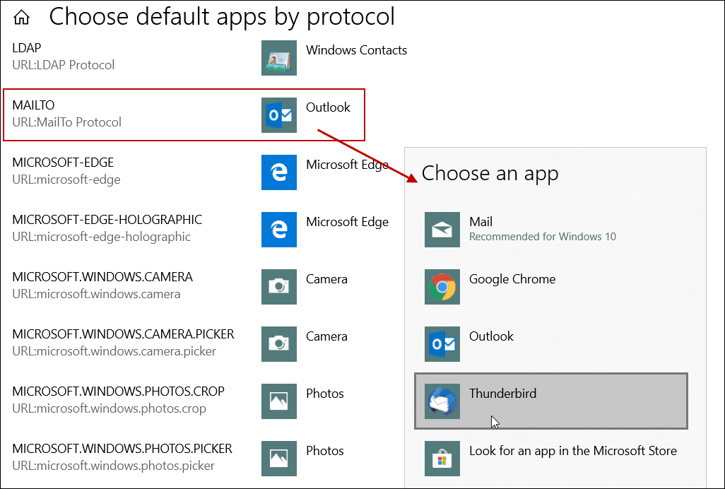 Nastavte predvolenú e-mailovú aplikáciu podľa protokolu Windows 10