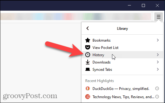 V prehliadači Firefox vyberte položku História
