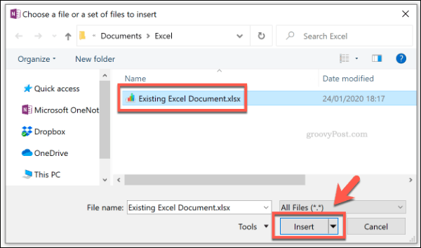 Pridanie súboru Excel ako prílohy k súboru v aplikácii OneNote