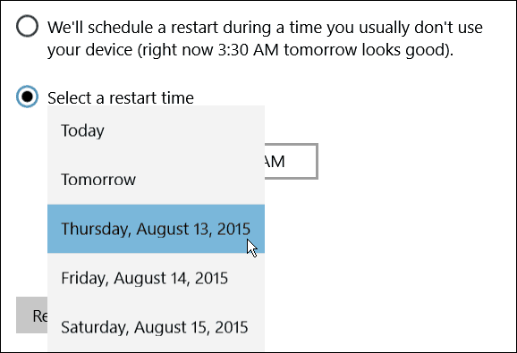 Rozvrh Reštartovať deň Windows 10