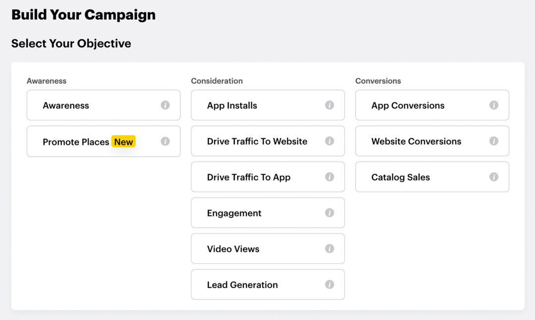 vyberte cieľ pre kampaň Snapchat Instant Create