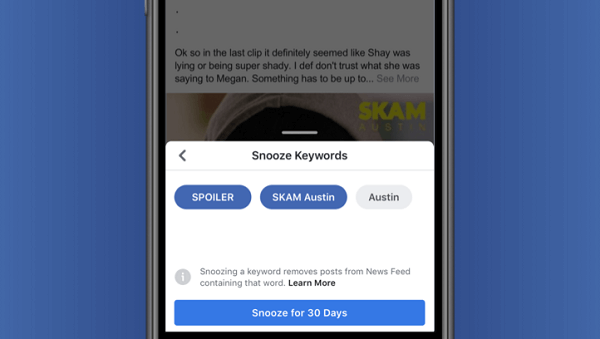 Facebook testuje kľúčové slovo Snooze, ktoré dáva používateľom možnosť dočasne skryť príspevky na základe textu priamo stiahnutého z príspevku.