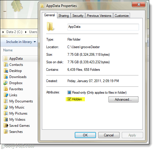 skryté údaje aplikácie v systéme Windows 7