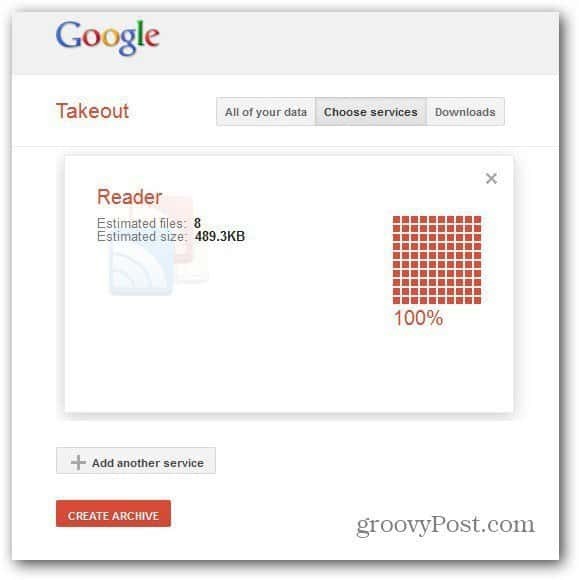 takeout google reader vytvoriť archív