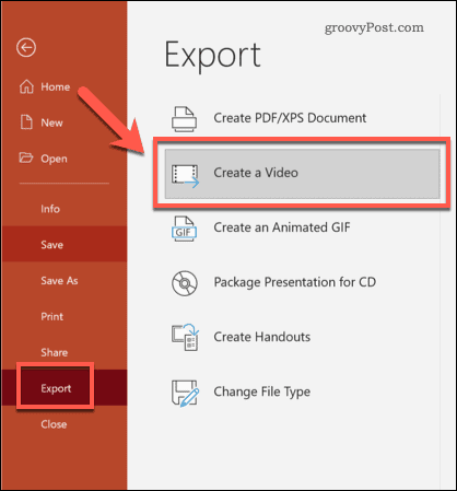 Export PowerPointu do videa vo Windows
