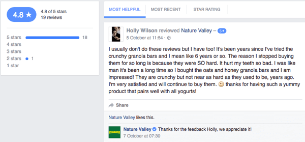 Zákazník z prírodného údolia nechá recenziu zákazníka na facebookovej stránke spoločnosti.