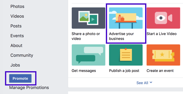Propagáciu miestneho podnikania na Facebooku môžete nastaviť z ľavého bočného panela alebo z možností zverejnenia stránky.