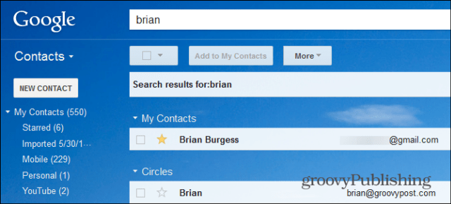 Vyhľadávanie hviezdnych kontaktov v Gmaile