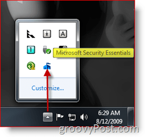 Ikona / Spustenie panela úloh aplikácie Microsoft Security Essentials