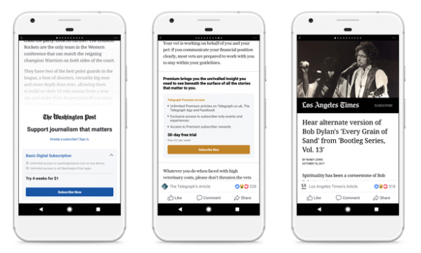 Facebook testuje modely paywallov a predplatných okamžitých článkov s malou skupinou vydavateľov v USA a Európe.